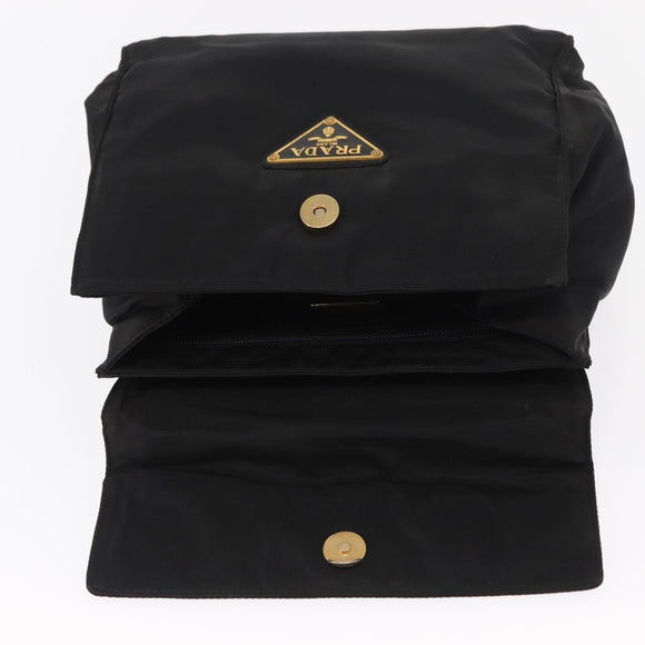 PRADA Hand Bag Nylon Black gold Auth 158131