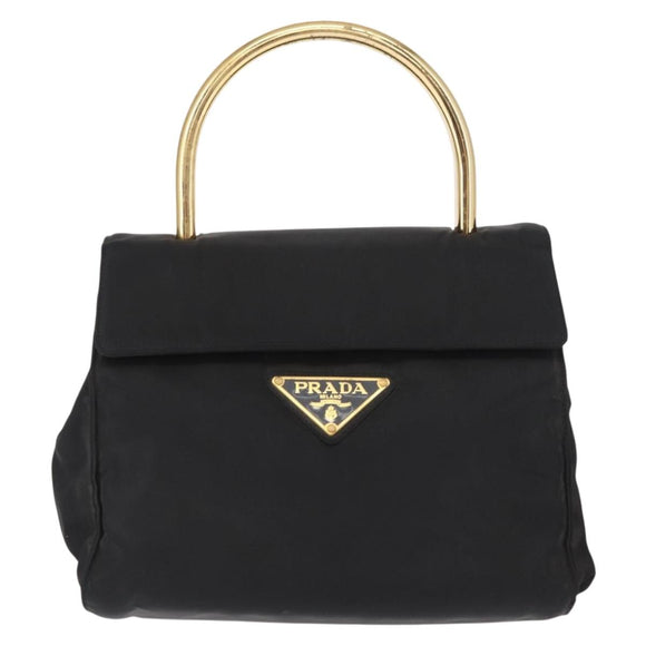 PRADA Hand Bag Nylon Black gold Auth 158131