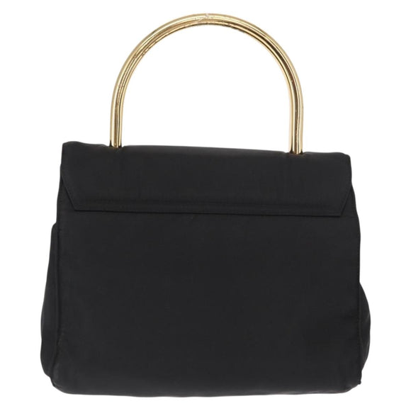 PRADA Hand Bag Nylon Black gold Auth 158131