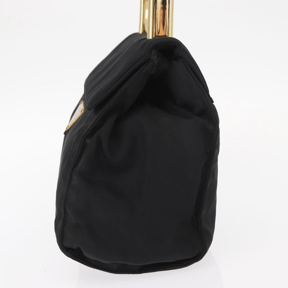 PRADA Hand Bag Nylon Black gold Auth 158131