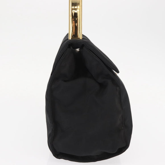 PRADA Hand Bag Nylon Black gold Auth 158131