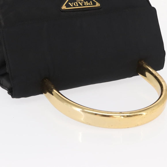 PRADA Hand Bag Nylon Black gold Auth 158131