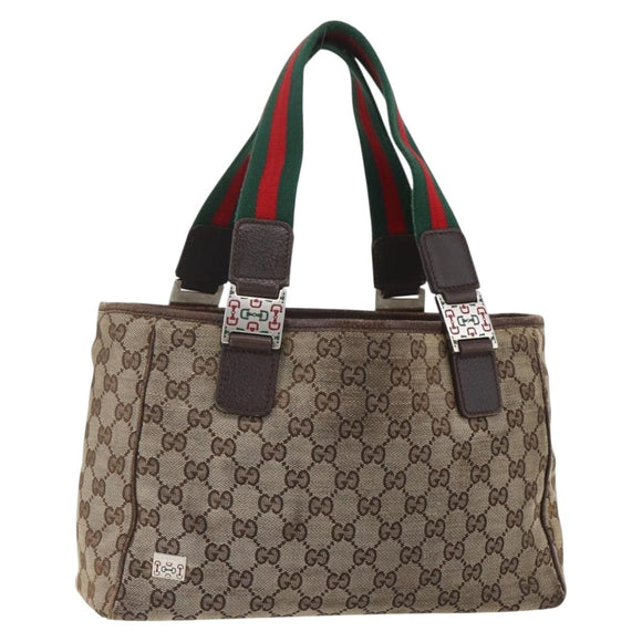 GUCCI GG Canvas Web Sherry Line Tote Bag Beige Green Red 115810 Auth 158134
