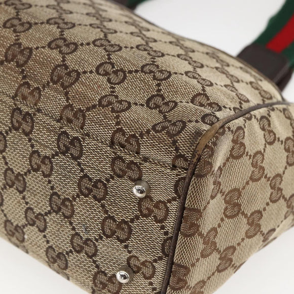 GUCCI GG Canvas Web Sherry Line Tote Bag Beige Green Red 115810 Auth 158134