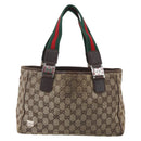 GUCCI GG Canvas Web Sherry Line Tote Bag Beige Green Red 115810 Auth 158134-13