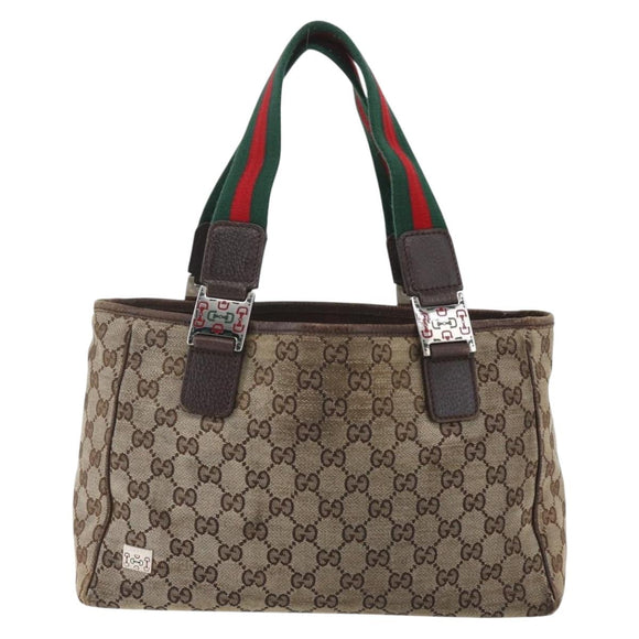 GUCCI GG Canvas Web Sherry Line Tote Bag Beige Green Red 115810 Auth 158134