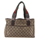 GUCCI GG Canvas Web Sherry Line Tote Bag Beige Green Red 115810 Auth 158134-2