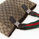 GUCCI GG Canvas Web Sherry Line Tote Bag Beige Green Red 115810 Auth 158134-6