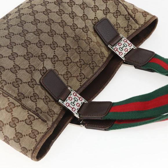 GUCCI GG Canvas Web Sherry Line Tote Bag Beige Green Red 115810 Auth 158134