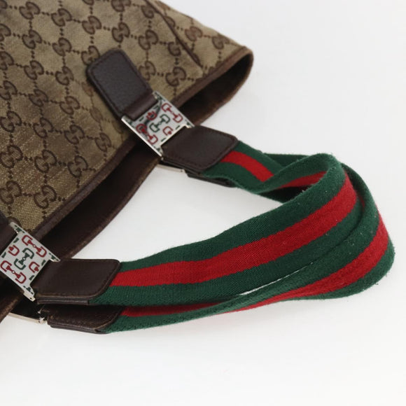 GUCCI GG Canvas Web Sherry Line Tote Bag Beige Green Red 115810 Auth 158134