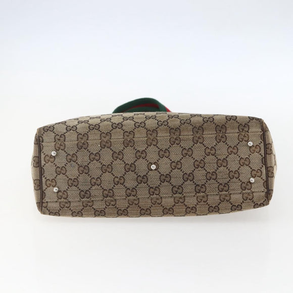 GUCCI GG Canvas Web Sherry Line Tote Bag Beige Green Red 115810 Auth 158134