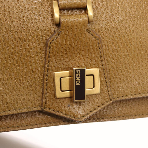 FENDI Hand Bag Leather 2way Brown Gold Auth 158141