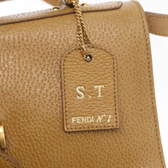 FENDI Hand Bag Leather 2way Brown Gold Auth 158141