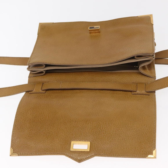 FENDI Hand Bag Leather 2way Brown Gold Auth 158141