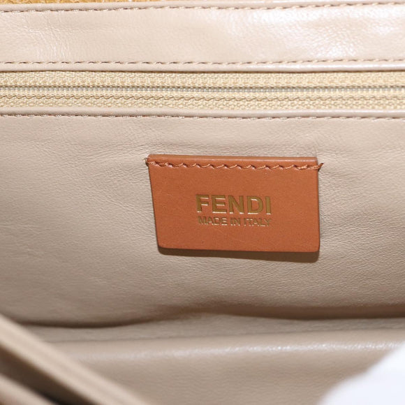 FENDI Hand Bag Leather 2way Brown Gold Auth 158141