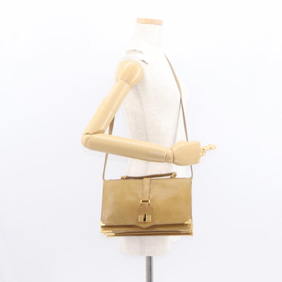 FENDI Hand Bag Leather 2way Brown Gold Auth 158141