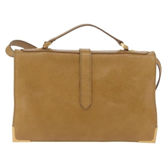 FENDI Hand Bag Leather 2way Brown Gold Auth 158141