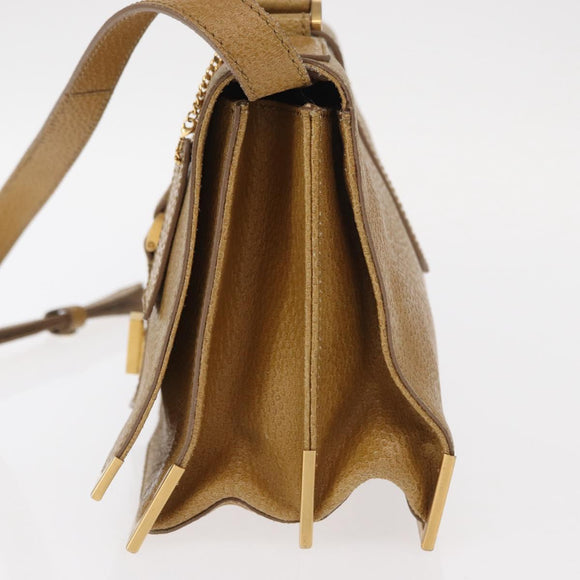 FENDI Hand Bag Leather 2way Brown Gold Auth 158141