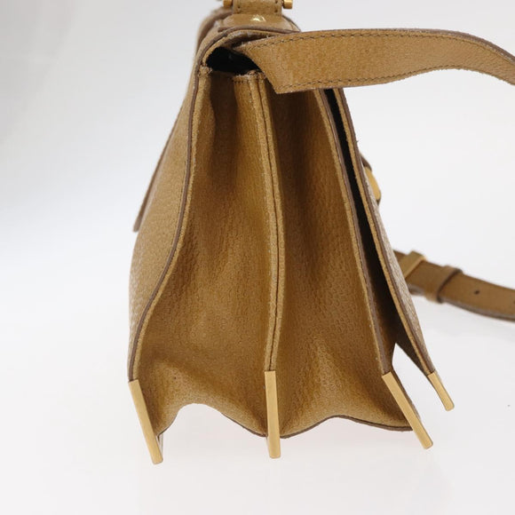 FENDI Hand Bag Leather 2way Brown Gold Auth 158141
