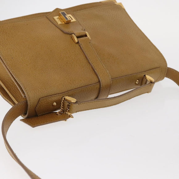 FENDI Hand Bag Leather 2way Brown Gold Auth 158141