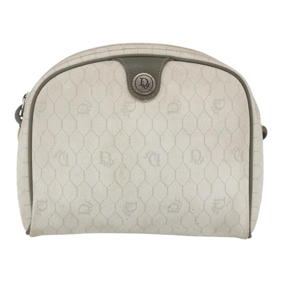 Christian Dior Honeycomb Canvas Shoulder Bag PVC Gold White Auth 158146