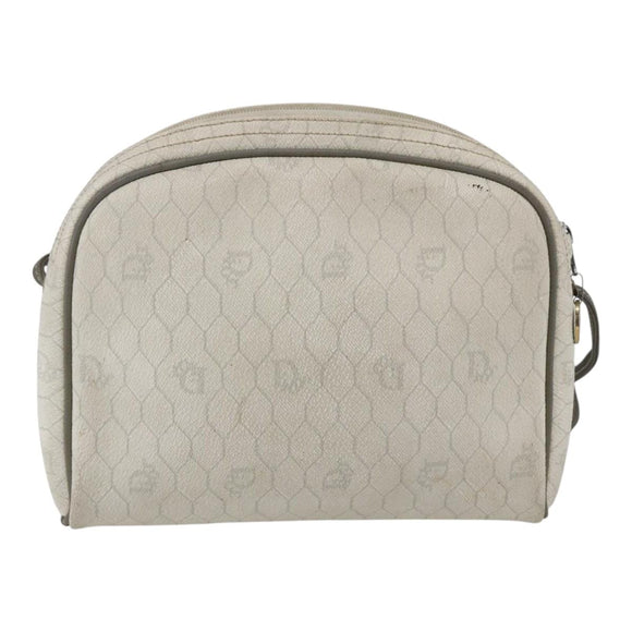 Christian Dior Honeycomb Canvas Shoulder Bag PVC Gold White Auth 158146