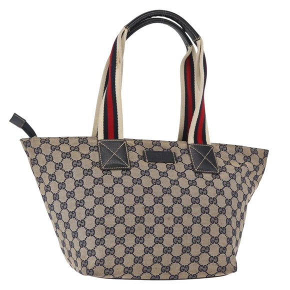 GUCCI GG Canvas Sherry Line Tote Bag Navy 131230 Auth 158147