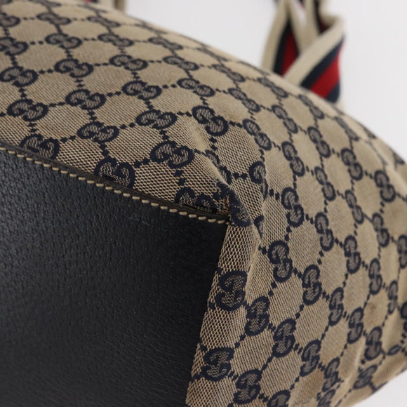 GUCCI GG Canvas Sherry Line Tote Bag Navy 131230 Auth 158147