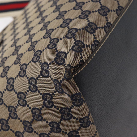 GUCCI GG Canvas Sherry Line Tote Bag Navy 131230 Auth 158147