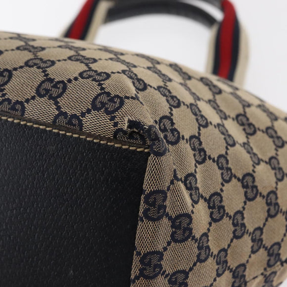 GUCCI GG Canvas Sherry Line Tote Bag Navy 131230 Auth 158147