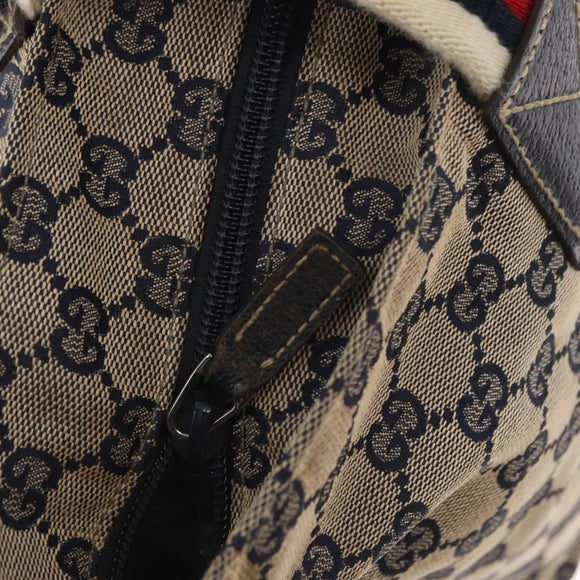 GUCCI GG Canvas Sherry Line Tote Bag Navy 131230 Auth 158147