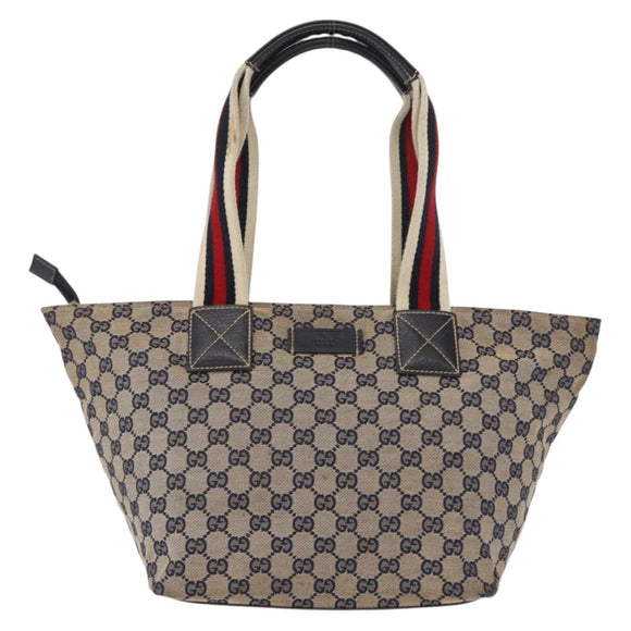 GUCCI GG Canvas Sherry Line Tote Bag Navy 131230 Auth 158147