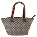 GUCCI GG Canvas Sherry Line Tote Bag Navy 131230 Auth 158147-3