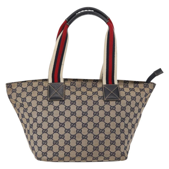 GUCCI GG Canvas Sherry Line Tote Bag Navy 131230 Auth 158147