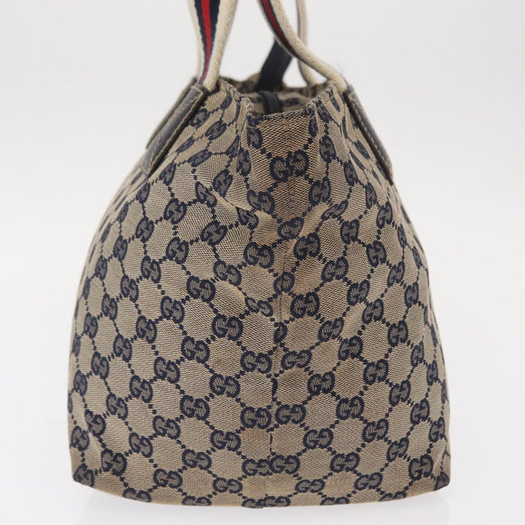 GUCCI GG Canvas Sherry Line Tote Bag Navy 131230 Auth 158147