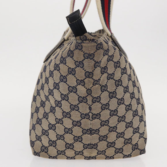 GUCCI GG Canvas Sherry Line Tote Bag Navy 131230 Auth 158147
