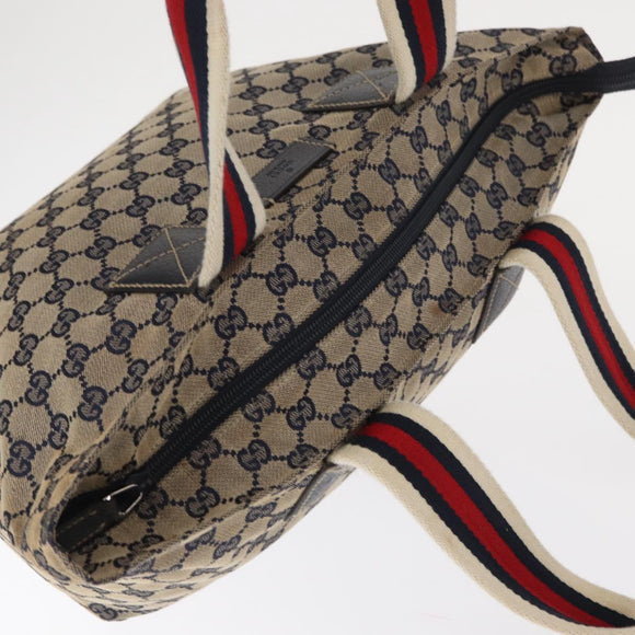 GUCCI GG Canvas Sherry Line Tote Bag Navy 131230 Auth 158147