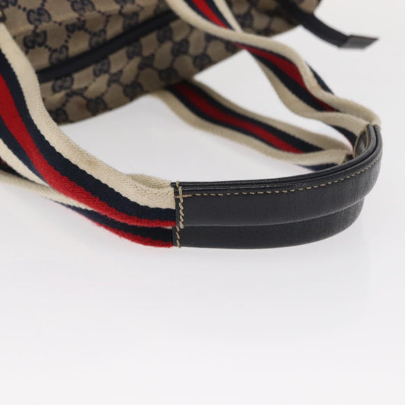 GUCCI GG Canvas Sherry Line Tote Bag Navy 131230 Auth 158147