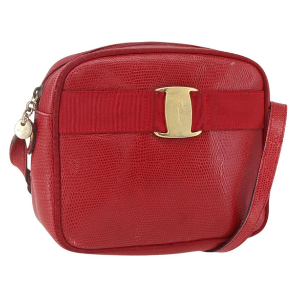 Salvatore Ferragamo Vala Shoulder Bag Leather Red Gold Auth 158148