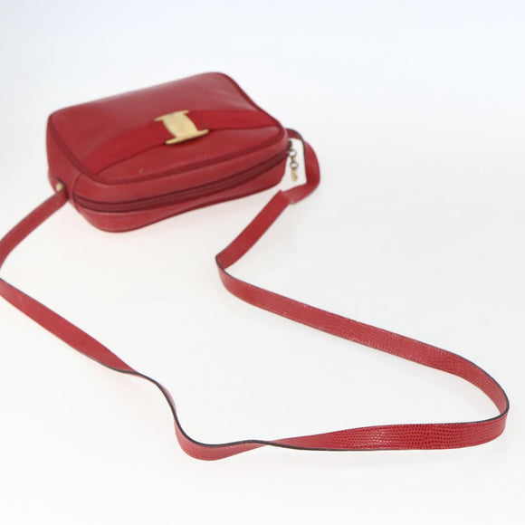 Salvatore Ferragamo Vala Shoulder Bag Leather Red Gold Auth 158148