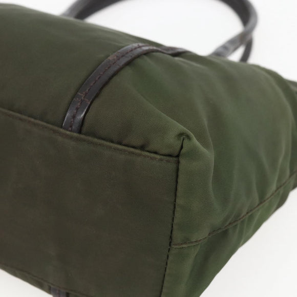 PRADA Hand Bag Nylon Khaki Silver Auth 158149