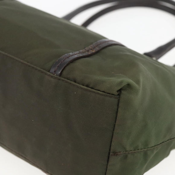 PRADA Hand Bag Nylon Khaki Silver Auth 158149