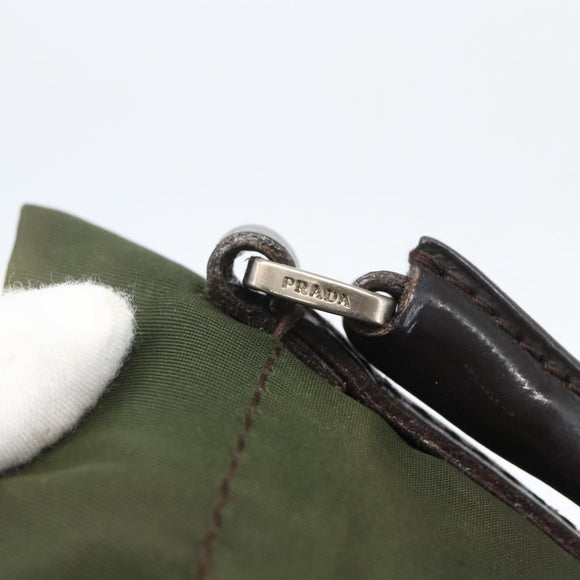 PRADA Hand Bag Nylon Khaki Silver Auth 158149