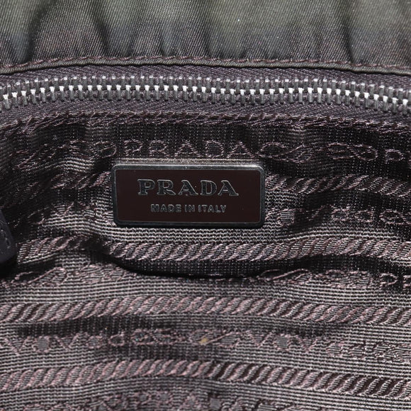 PRADA Hand Bag Nylon Khaki Silver Auth 158149