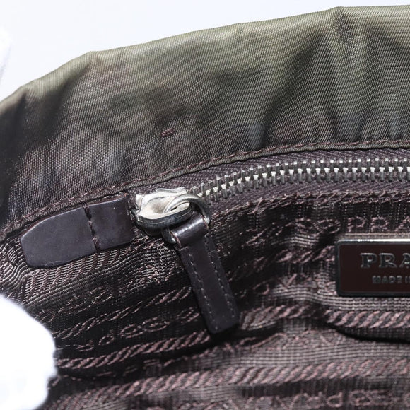 PRADA Hand Bag Nylon Khaki Silver Auth 158149