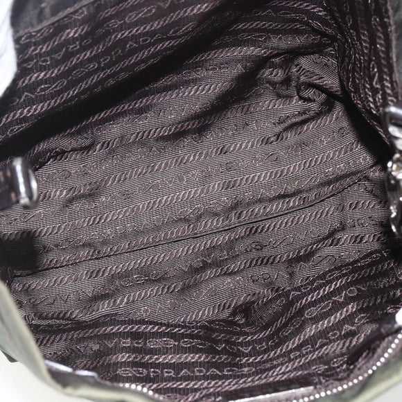 PRADA Hand Bag Nylon Khaki Silver Auth 158149