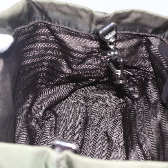 PRADA Hand Bag Nylon Khaki Silver Auth 158149