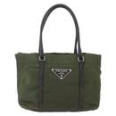 PRADA Hand Bag Nylon Khaki Silver Auth 158149-13