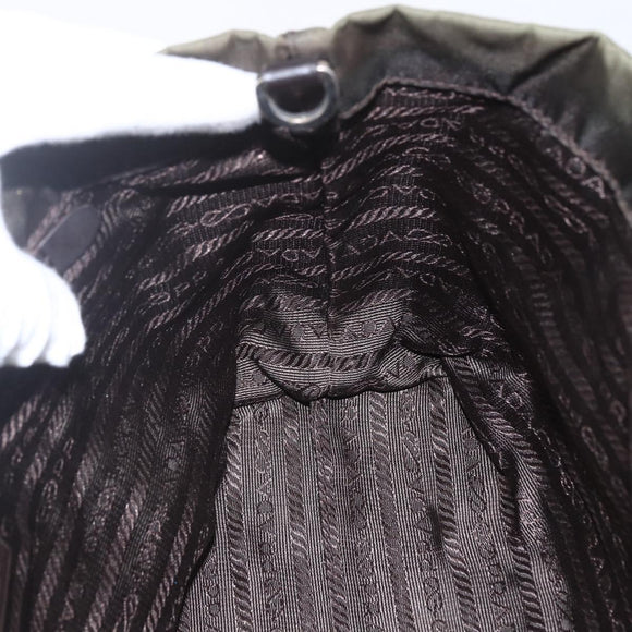 PRADA Hand Bag Nylon Khaki Silver Auth 158149