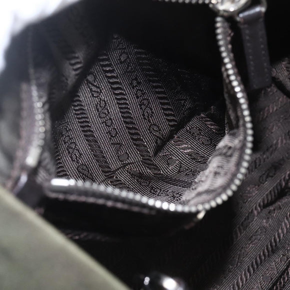 PRADA Hand Bag Nylon Khaki Silver Auth 158149